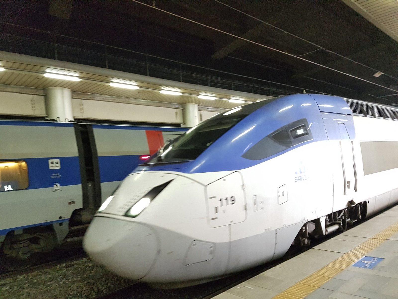 A KTX train standing at Seoul Station in a 2017 photograph