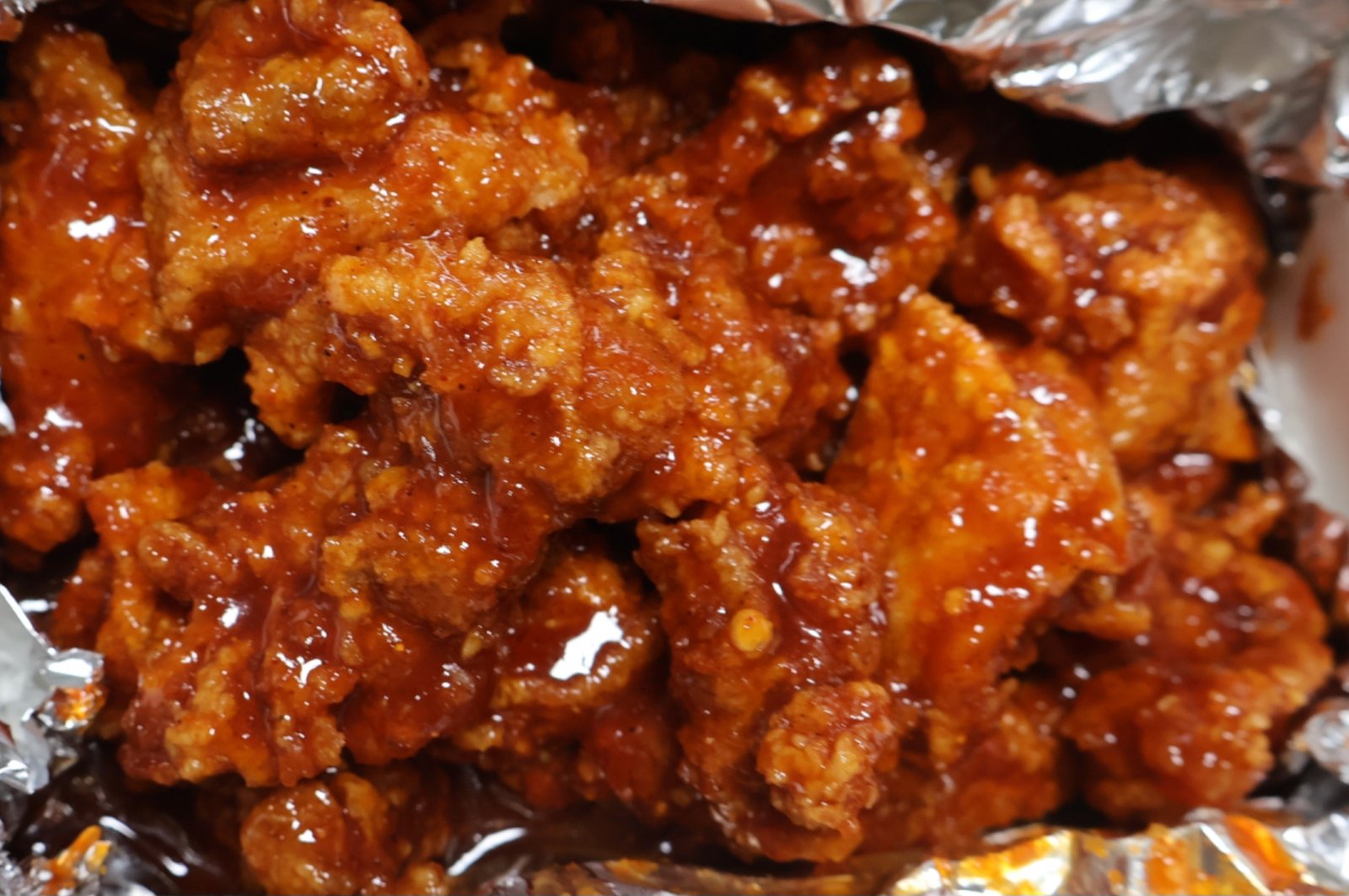 Yangnyeom Korean fried chicken with a red sauce