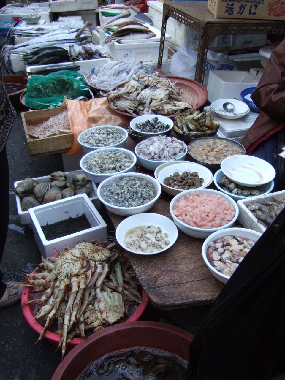Seafood stall at a market in Seoul, South Korea