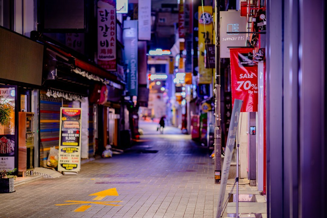 Seoul street at night, a city scene near live-event venues