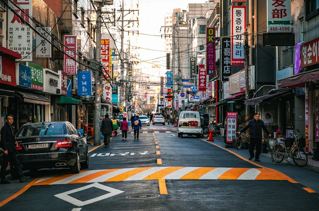 A Seoul neighborhood street with local shops